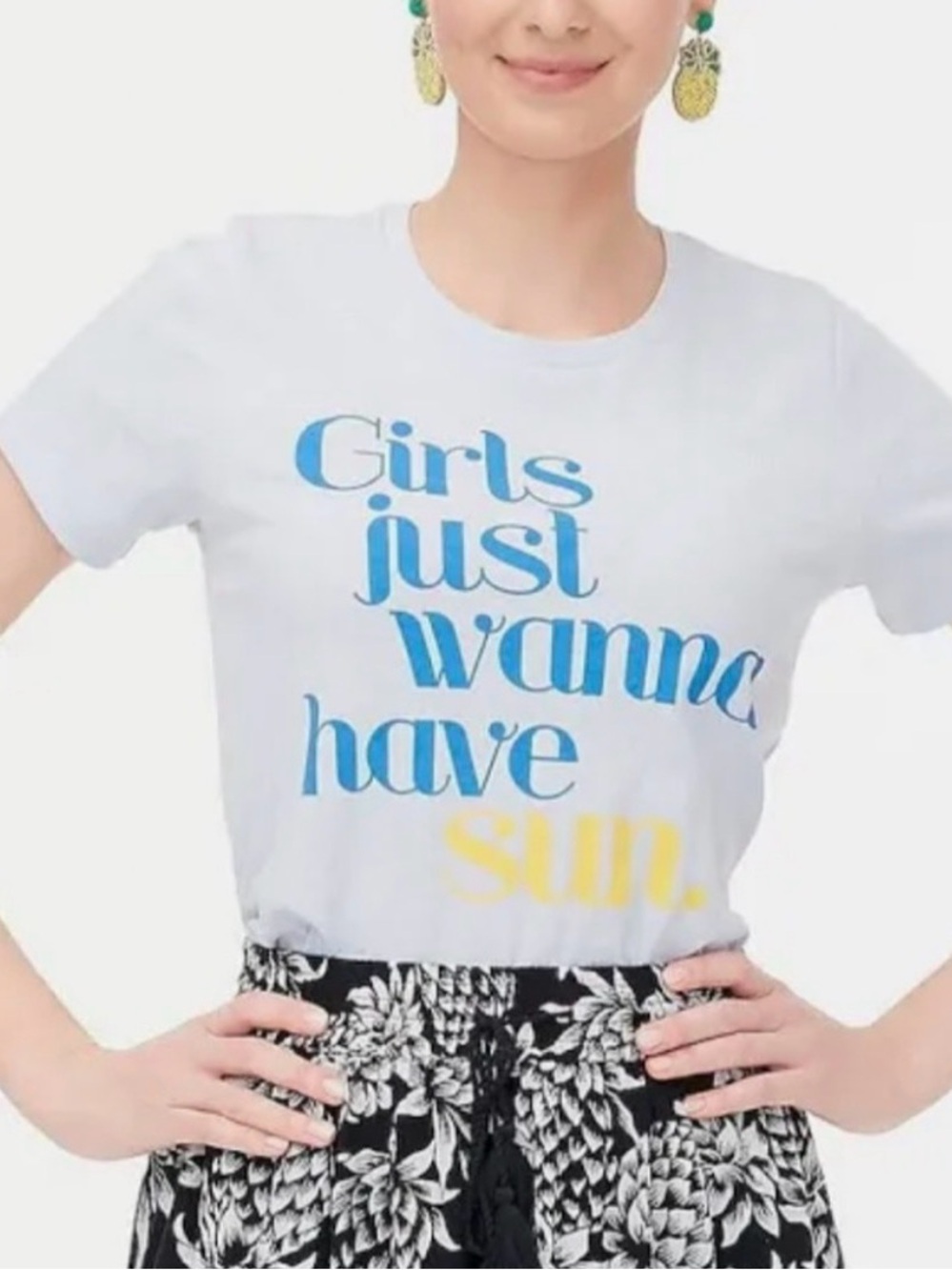 J. Crew White Graphic Collector Tee with Blue Print